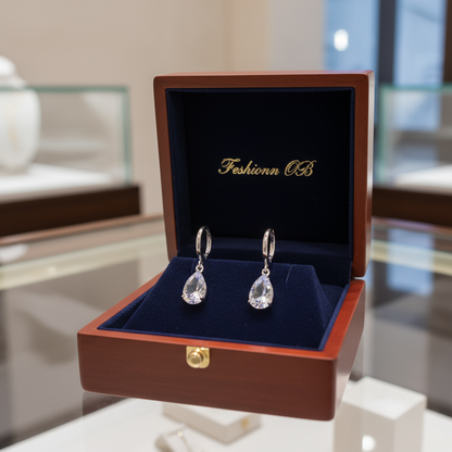 עגילי טיפה קריסטל יוקרתיים מצופים זהב או פלטינה לנשים