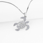 La Mer Pavé Sea Turtle Sterling Silver OB Simulated Diamond Pendant for Woman Bridal Engagement Wedding Anniversary Gift