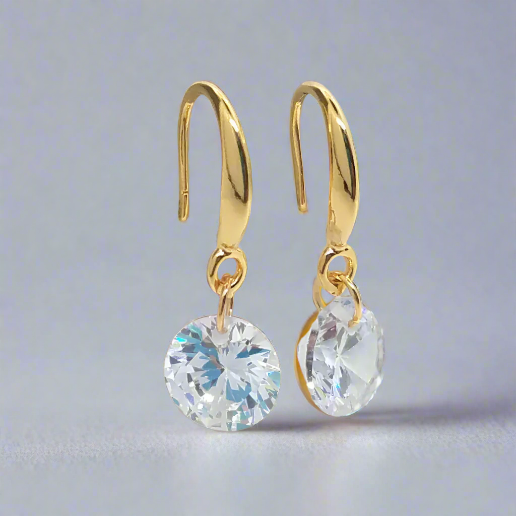 Naked Drill 18K Gold Crystal Dangle Earrings – Sparkly Lightweight Drop Earrings for Women