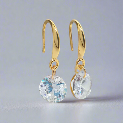 Naked Drill 18K Gold Crystal Dangle Earrings – Sparkly Lightweight Drop Earrings for Women