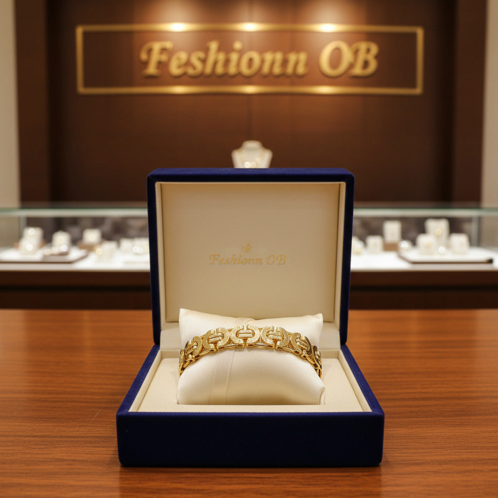 Alpha 8mm Flat Byzantine Link 18K Gold Plated Stainless Steel Men's Bracelet