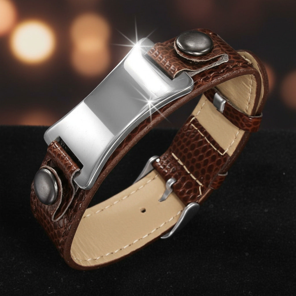 Men's Snakeskin Pattern Cuff Engravable Stainless Steel Bracelet