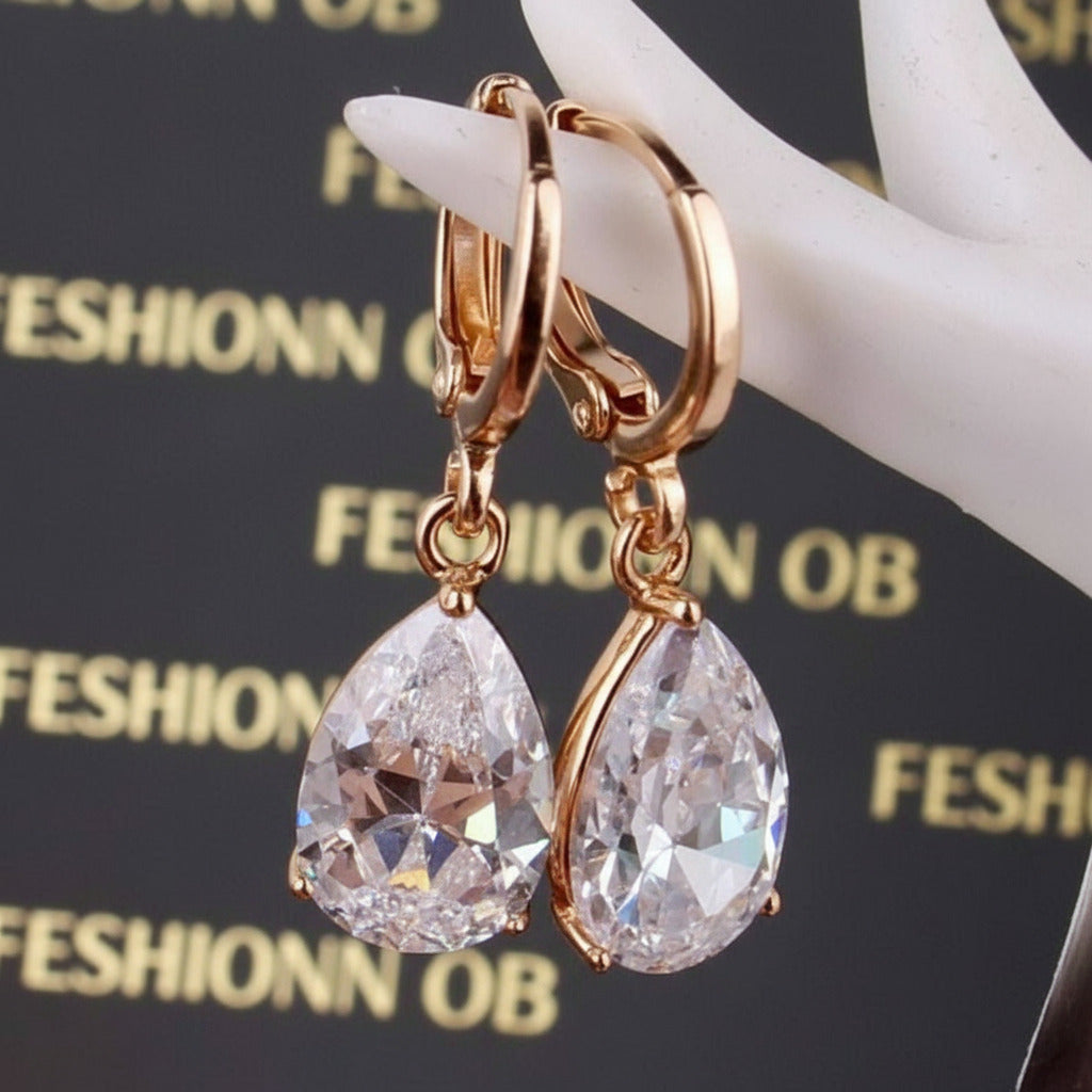 עגילי טיפה קריסטל יוקרתיים מצופים זהב או פלטינה לנשים