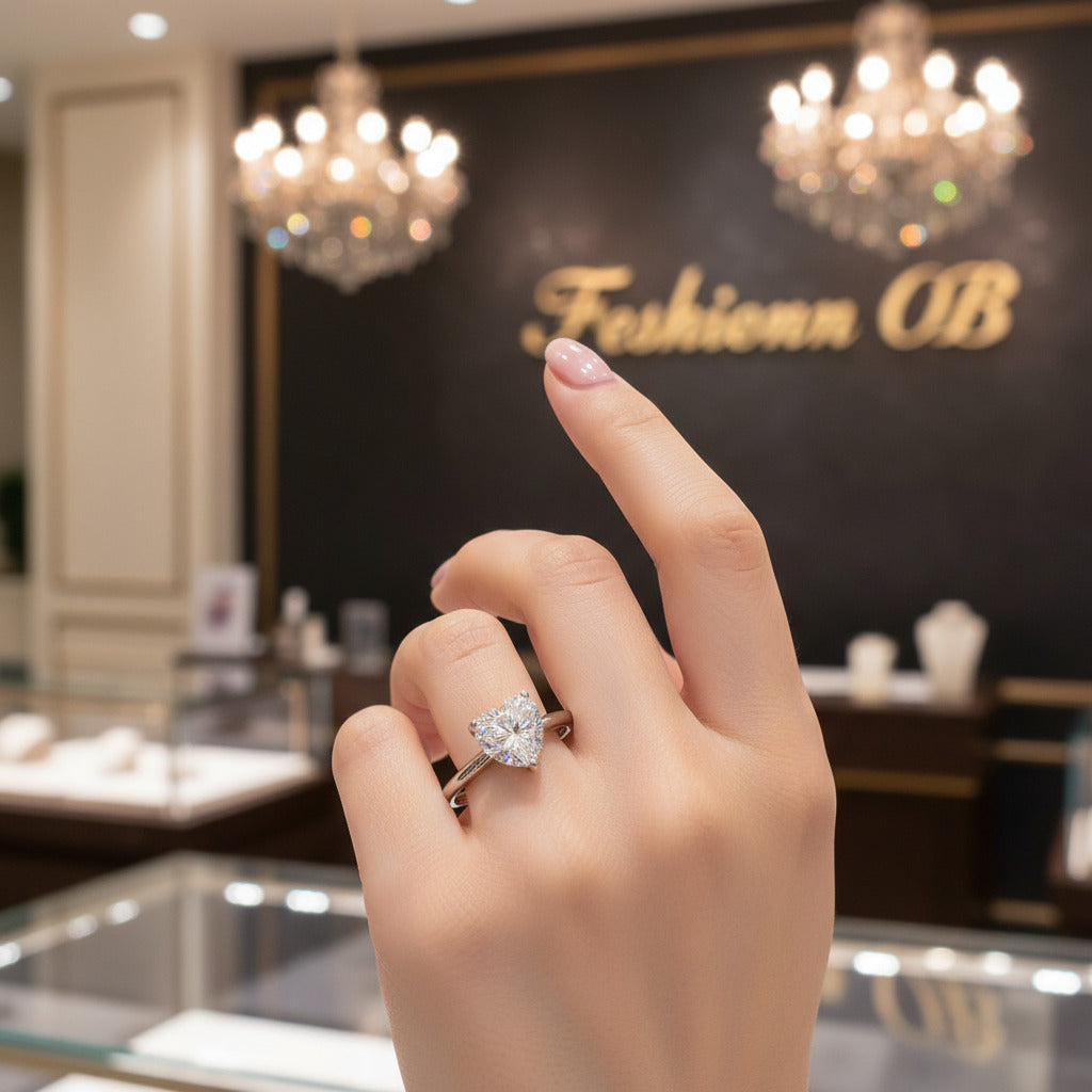 Lissette 1.5CT Heart Solitaire OB Simulated Diamond Ring on Solid Sterling Silver for Women Wedding Bridal Engagement