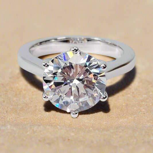Victoria 4CT Round Cut OB Simulated Diamond Solitaire Sterling Silver Platinum Plated Ring for Woman Special Occasion Engagement