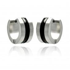 Black Striped Huggie Hoop Stainless Steel Earrings - For Men or Women