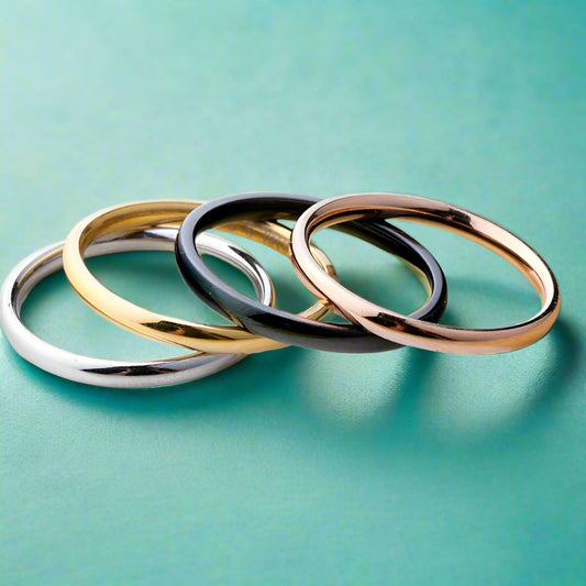 2mm Titanium Gold Plated Band Ring – Stackable Minimalist Ring in 4 Colors