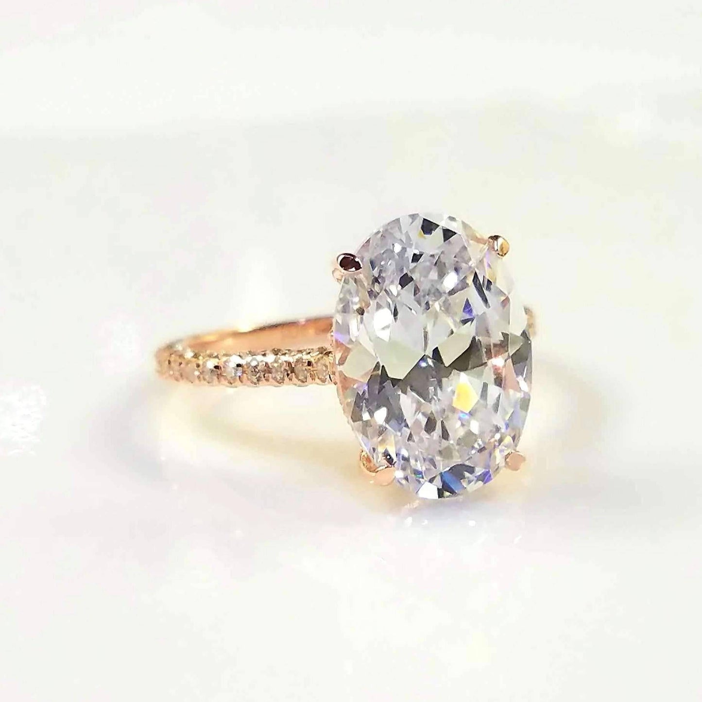 Alexandra LaRosa 5CT Oval Petite French Pavé Crown Rose Gold OB Simulated Diamond 18K Rose Gold Plated Sterling Silver Ring for Women