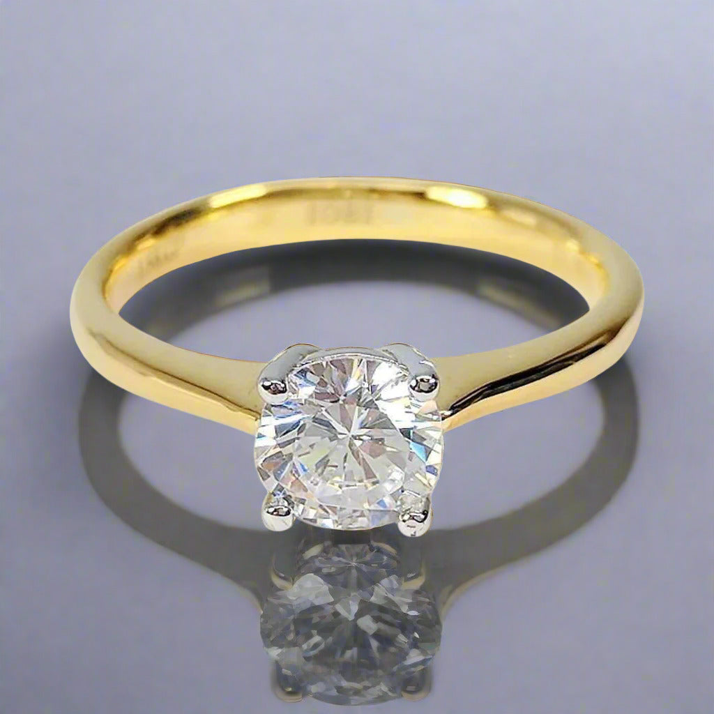 Bella D'ora 1CT Round Cut Simulated Diamond Ring in 18K Gold-Plated Sterling Silver
