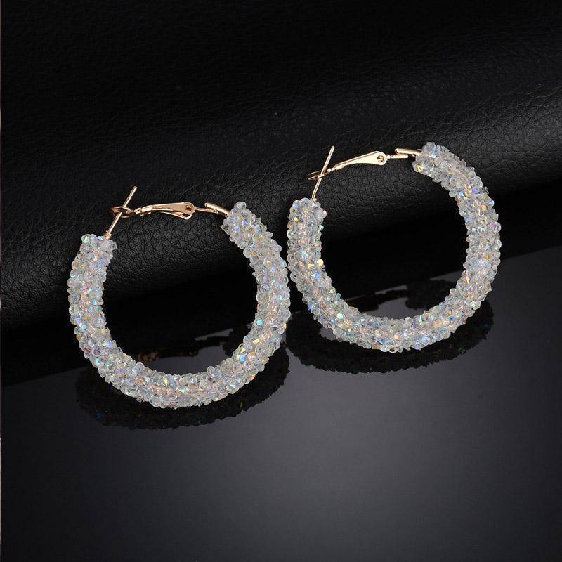 Fun-Tastic Crystal Bold Hoop Earrings for Women in Black, Iridescent Black, or Opalescent White