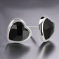 Faceted Genuine Black Agate Heart Stud Earrings for Women – Sparkling Silver Plated Design