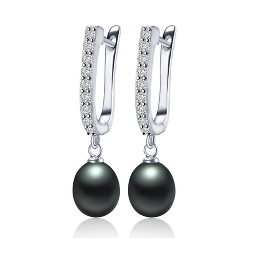 Tropical Black Freshwater Pearl CZ Drop Earrings
