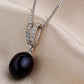 CZ Accented Tahitian Black Genuine Freshwater Pearl Drop Necklace