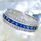 Dyanah En Bleu 1.32CTW Channel Set Princess and Pavé Band OB Simulated Diamond Ring for Women Bridal Engagement Wedding Anniversary Gift