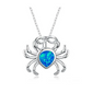 14K White Gold Plated Deep Blue Sea Turtle Animal Frog Crab Cat Heart Opal Blue Enamel Cz Pendant Necklace for Woman Special Occasion Birthdays Holidays