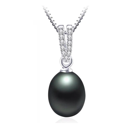 CZ Accented Tahitian Black Genuine Freshwater Pearl Drop Necklace
