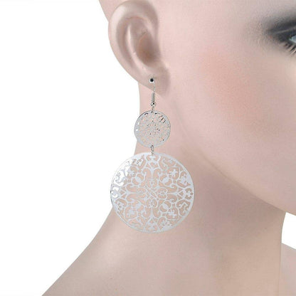 Dangling Filigree Disc Earrings in Gold or Silver For Woman
