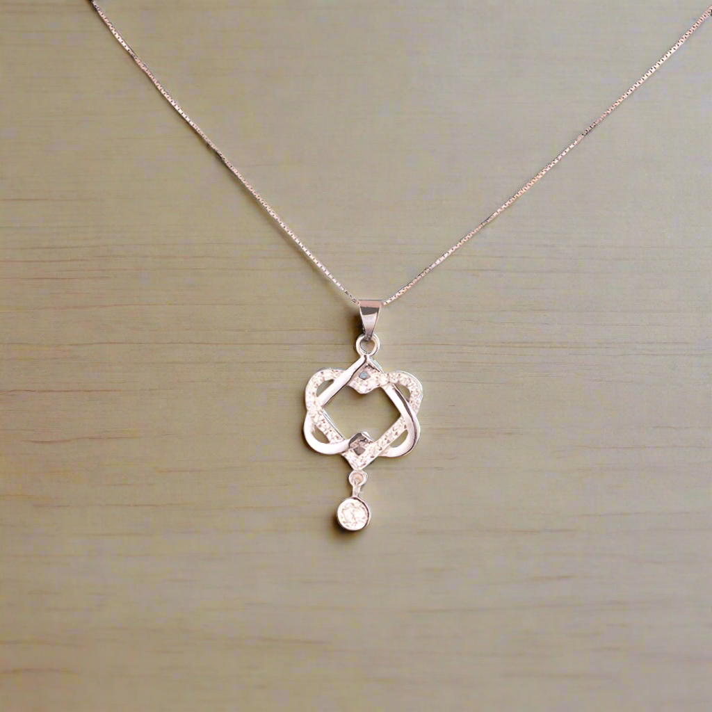 14K White Gold Plated Interlocked Heart Drop CZ Pendant Necklace For Woman