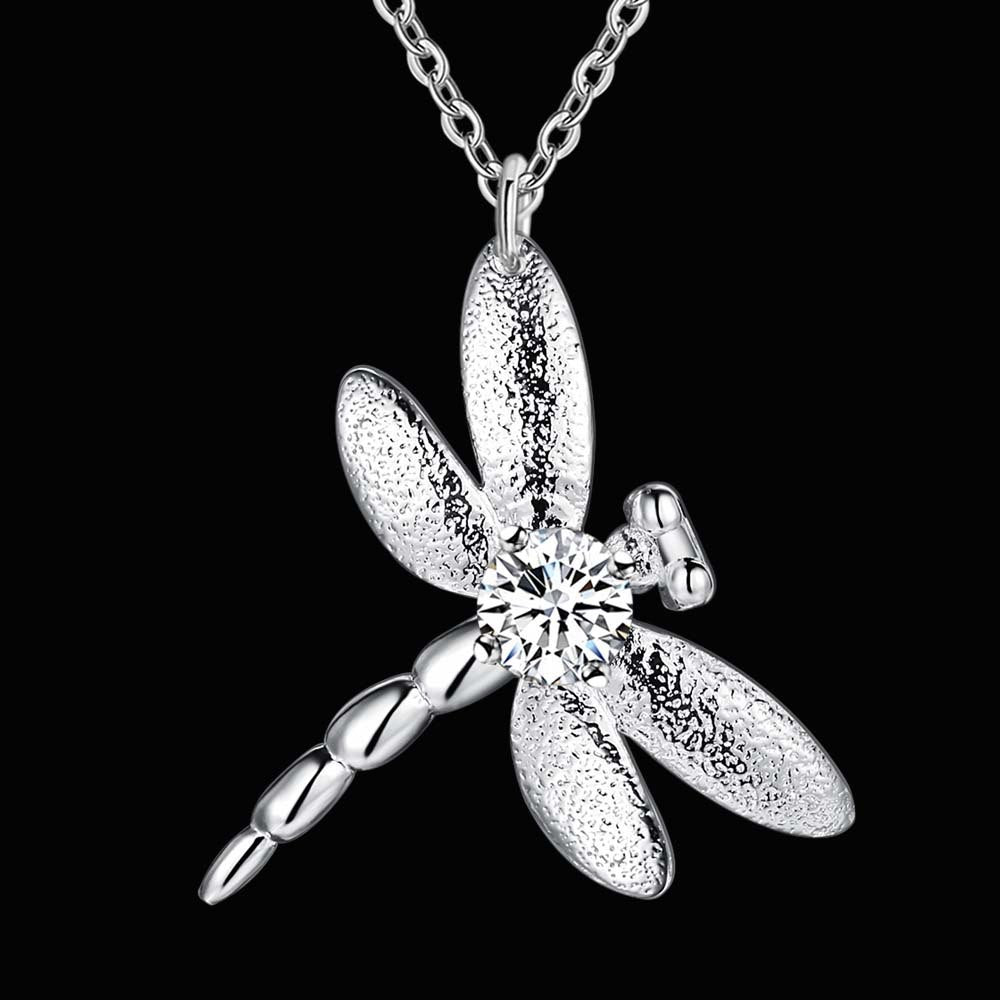 Lucky Dragonfly Pendant Silver Necklace
