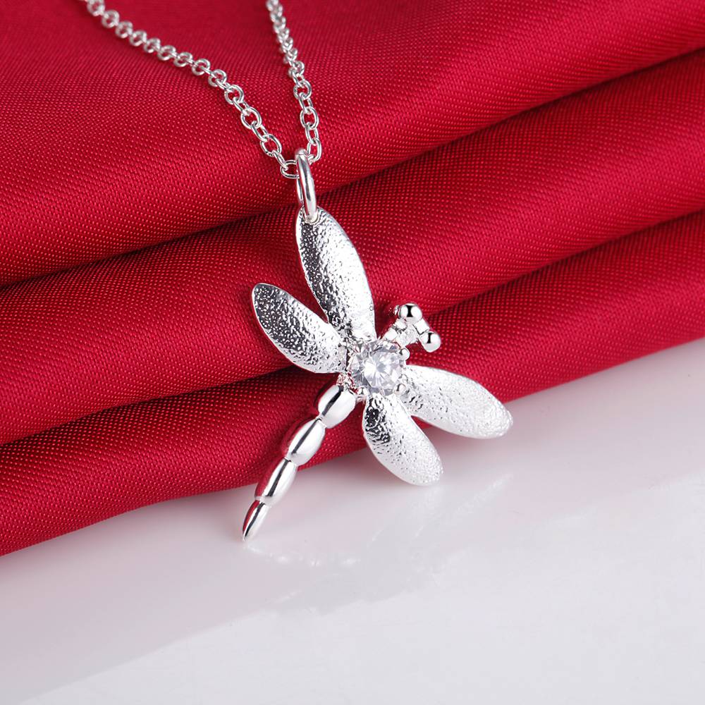 Lucky Dragonfly Pendant Silver Necklace