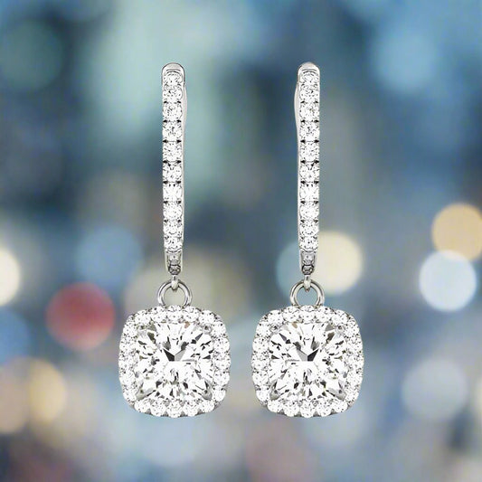 Dulcie .50CT Cushion Cut Halo OB Simulated Diamond Earrings for Women Bridal Engagement Wedding Anniversary Gift