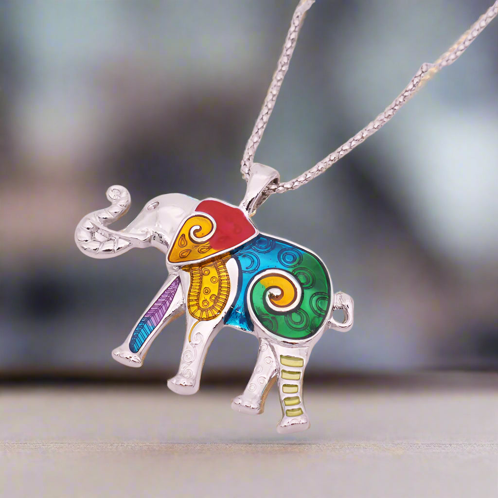 Eclectic Elephant Enamel Necklace For Woman