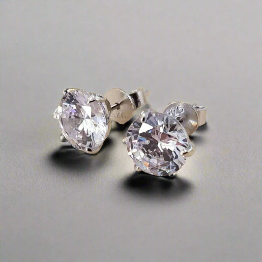 Elite Round Three-Prong Sterling Silver Stud Earrings with OB Simulated Diamonds – Bridal, Engagement & Anniversary