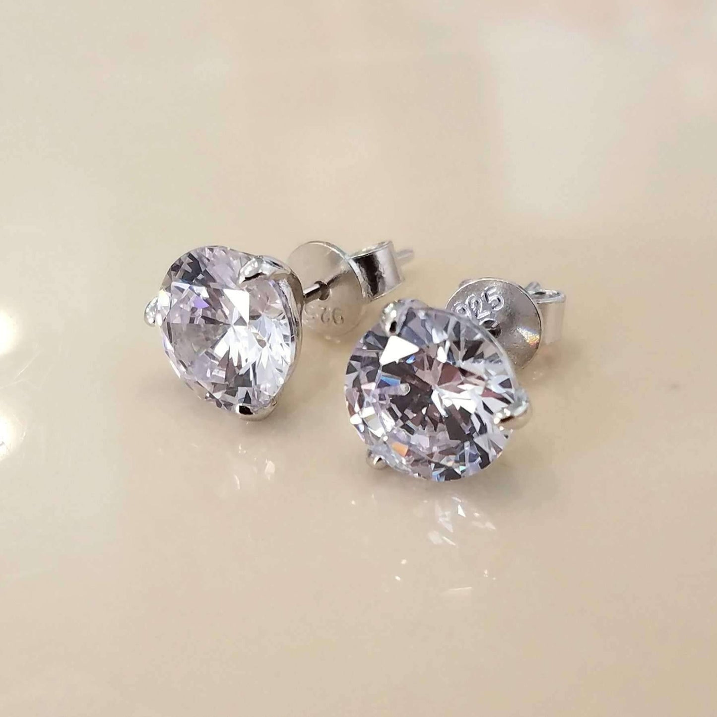 Elite 14K White Gold Round Three Prong OB Simulated Diamond Stud Earrings for Women Bridal Engagement Wedding Anniversary Gift