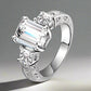Timeless Three Stone 2.5 Ct Emerald Cut Swiss CZ Diamond Engagement Ring with Princess Accents - Ring for Women
