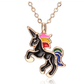 A Little Fantasy Unicorn Gold & Enamel Necklace In Blue Black or Pink