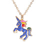 A Little Fantasy Unicorn Gold & Enamel Necklace In Blue Black or Pink