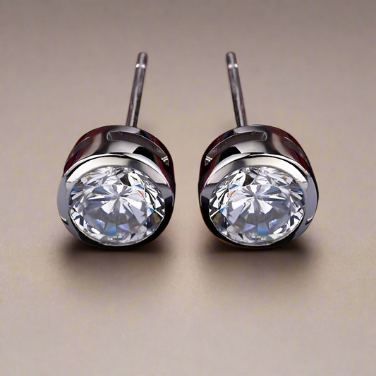 Versatile Bezel IOBI Crystals 14K White and Yellow Gold Plating Stud Earrings for Women