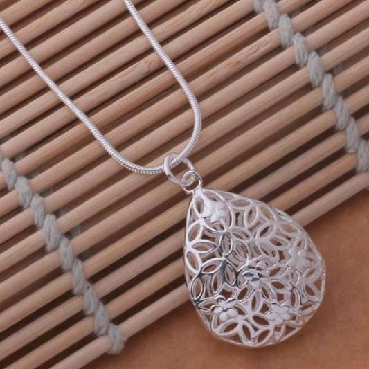 Floral Puff Silver Drop Silver Necklace for Woman