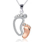 Mother & Child 14K White Rose Gold Plated Cz Footprints Woman Necklace