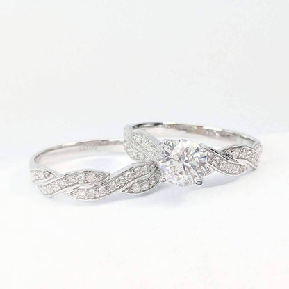 Francesca 1CT Round Twisted Pavé Band OB Simulated Diamond on Solid Sterling Silver Stunning Wedding Ring Set for Women Bridal