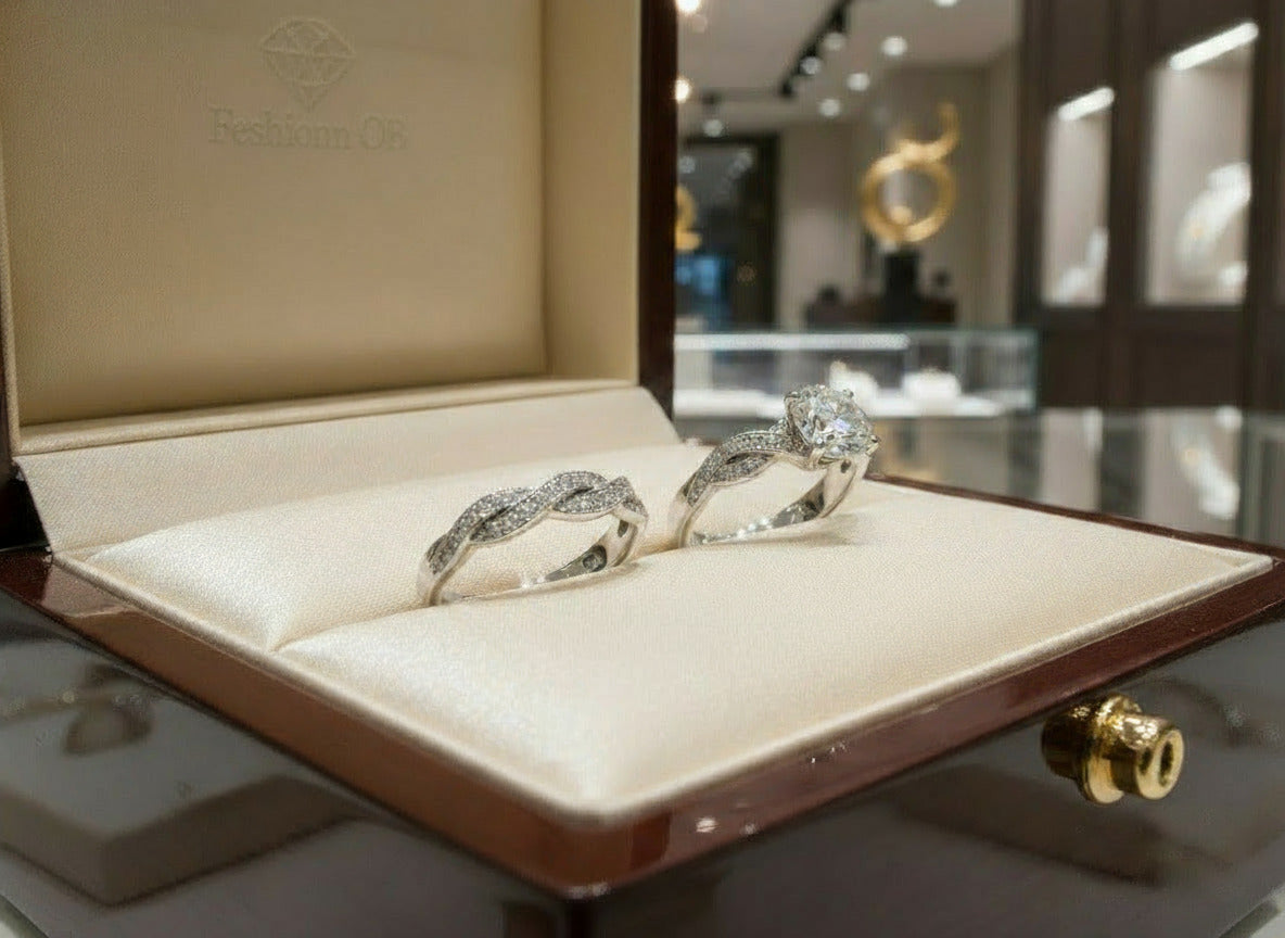 Francesca 1CT Round Twisted Pavé Band OB Simulated Diamond on Solid Sterling Silver Stunning Wedding Ring Set for Women Bridal