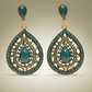 Boho Bead and Crystal Filigree Drop Earrings for Women – Antique Gold Patina Dangle Earrings, Elegant Resin & Crystal Jewelry Gift