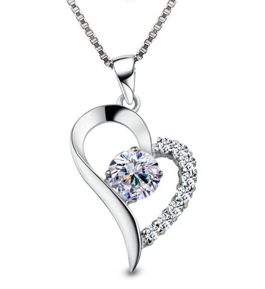 Exaggerated Silver Heart Zirconia Necklace