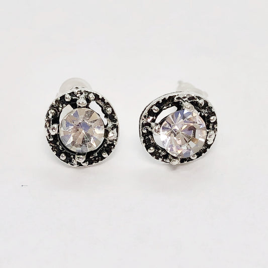 Elegant Black & White Halo Stud Earrings