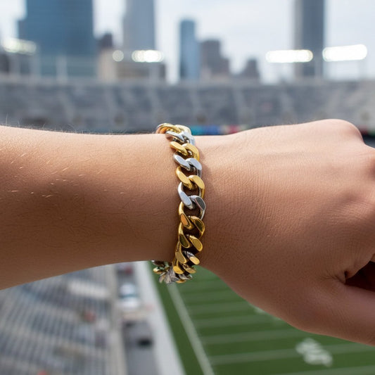 Two Tone Flat Cuban Link Stainless Steel Men's Bracelet