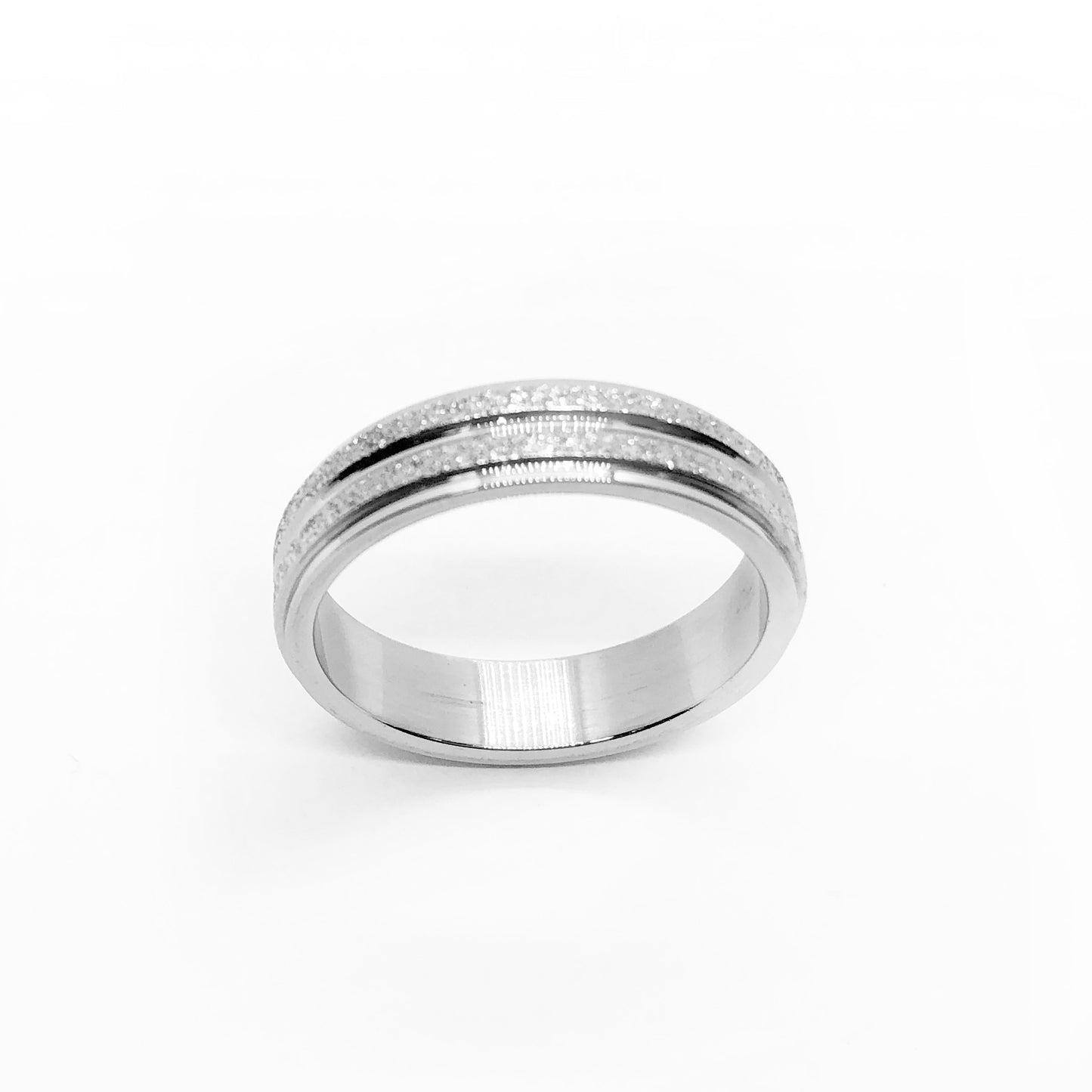 Silver Sandblasted lines Stainless Steel Band
