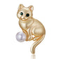 Gold Plated Matt Finish Animals Cat Bird Horse Rabbit Pearl Brooch Pin for Woman