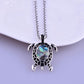 14K White Gold Iridescent Black Enamel Shell Turtle Necklace & Earrings Set for Woman