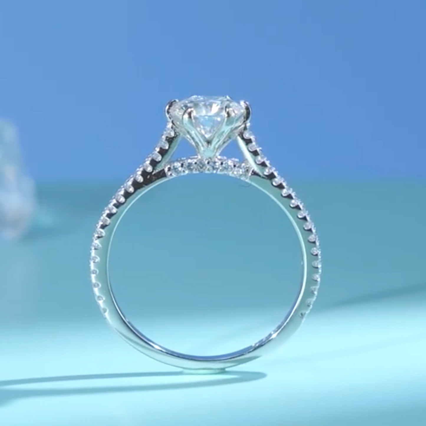 14K White Gold Over 925 Sterling Silver 1Ct Certified Real Moissanite Round Brilliant Cut for Women Super Fiery Perfect for Engagment Wedding Anniversary Promise Ring