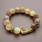 Natural Peach Moonstone Briolette Stretch Bead Bracelet with Gold Edging for Women