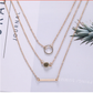 14K Gold Plated Circle Bead Bar Layered Chain Necklace For Woman