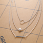 14K Gold Plated Circle Bead Bar Layered Chain Necklace For Woman