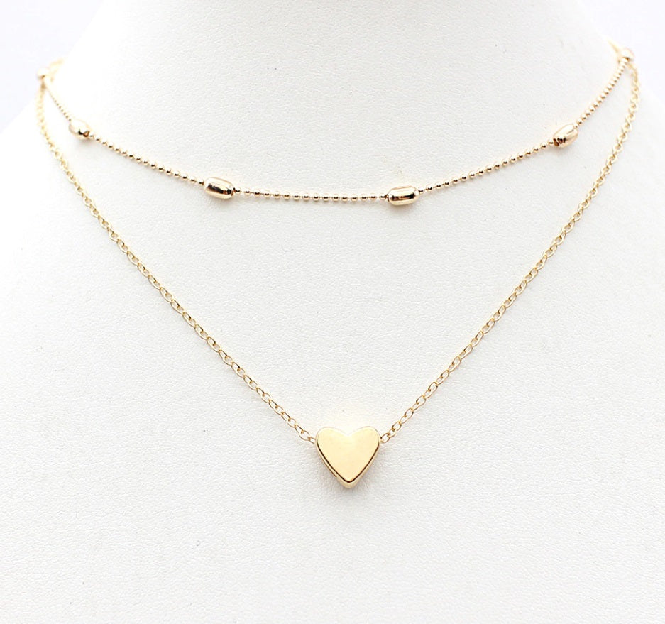 Beaded Heart Double Layer Choker Necklace for Woman