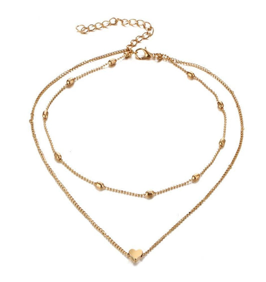 Beaded Heart Double Layer Choker Necklace for Woman