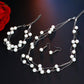 Layered Pearl Bead Station Necklace, Bracelet and Earrings Set